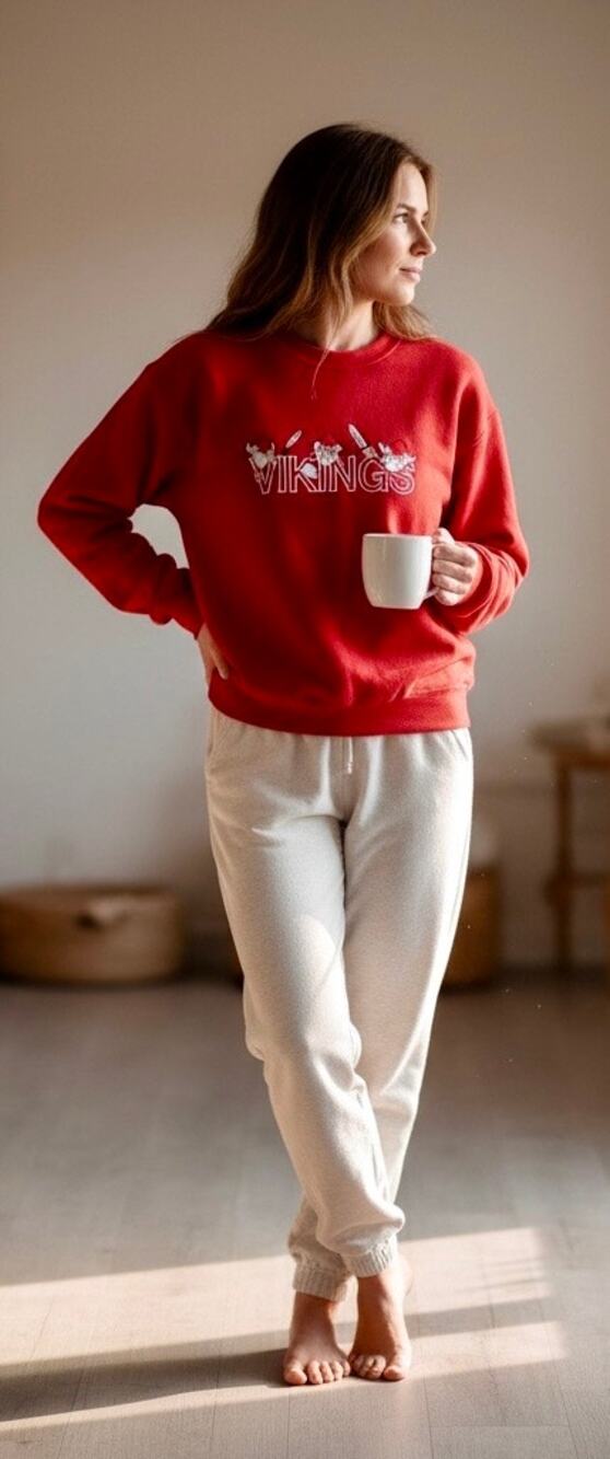 Vintage Fruit of the Loom Heavy Cotton Vikings Embroidered Sweatshirt Red L
